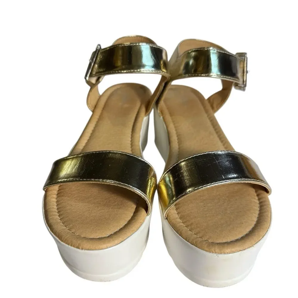 J. Adam’s Women’s Surf Chunky White Gold Platform Wedge Sandals Size 9